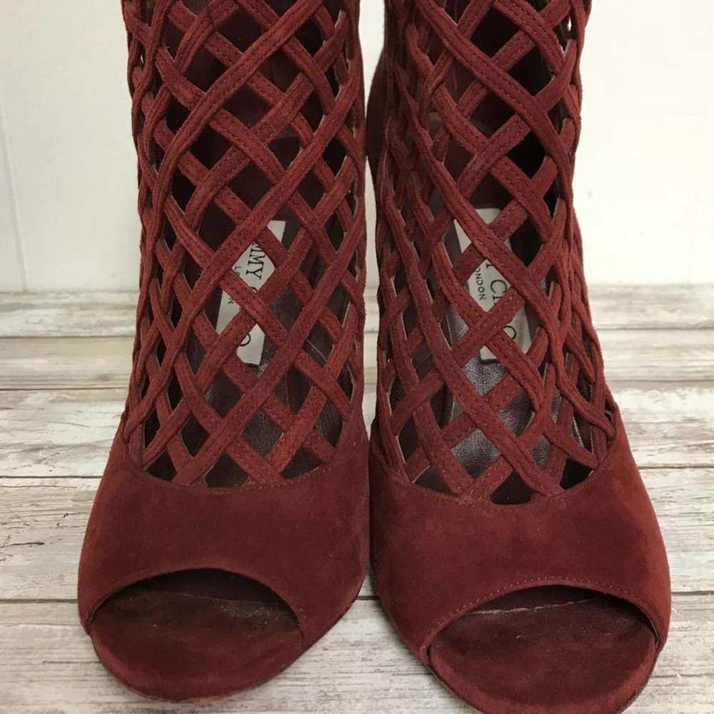 JIMMY CHOO BURGUNDY CAGE SANDALS 38.5 - Picture 3 of 7